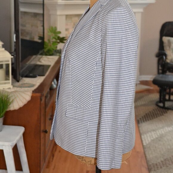 Talbot's NEW Blue white Gingham Houndstooth Career Preppy Lined cotton blazer, 6 - Picture 8 of 11